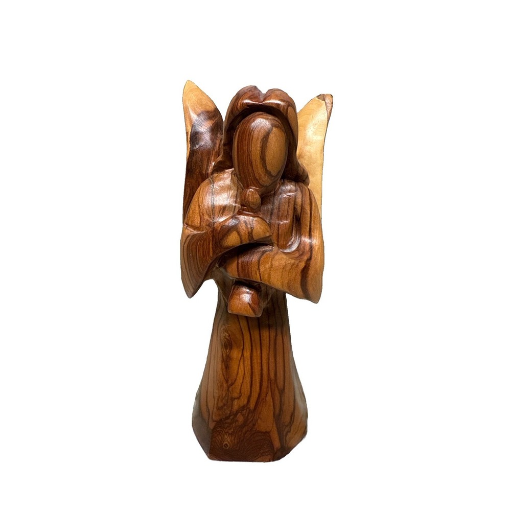 Hand Carved Olive Wood, Angel 6 Inches Tall Playing Musical Instrument